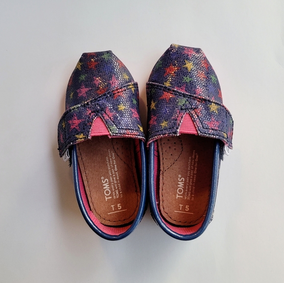 TOMS Toddler Girls Glitter Stars Classic Velcro 5T - Picture 3 of 9